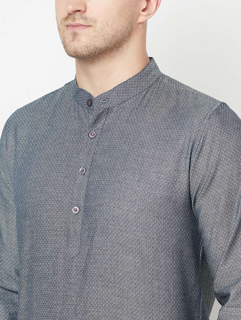 grey cotton short kurta - 19300359 - Standard Image - 5