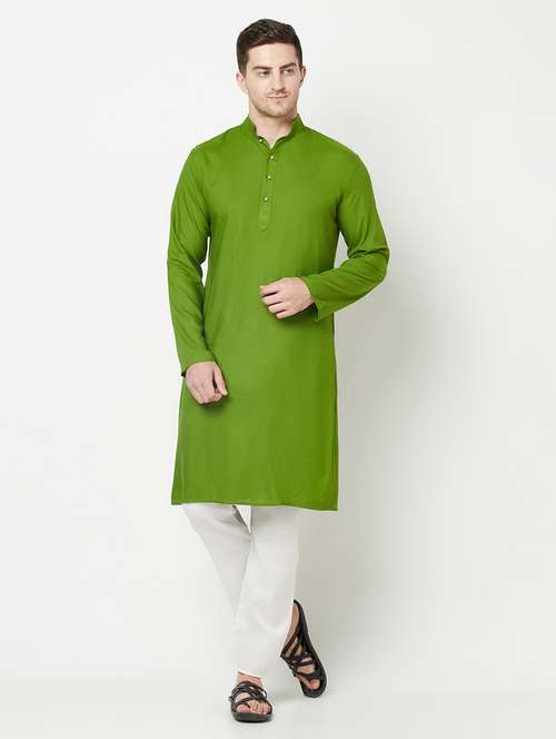 green solid side button long kurta - 19300376 -  Standard Image - 0