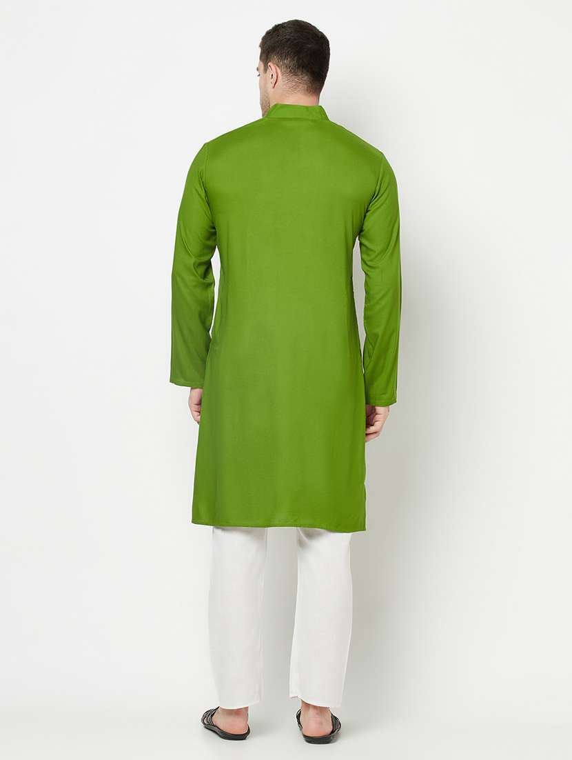 green solid side button long kurta - 19300376 - Standard Image - 3