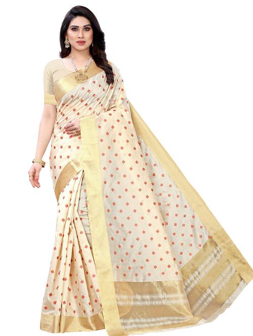 beige printed saree with blouse - 19300635 - Standard Image - 0