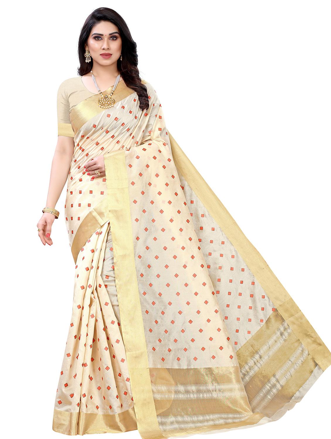 beige printed saree with blouse - 19300635 - Zoom Image - 0