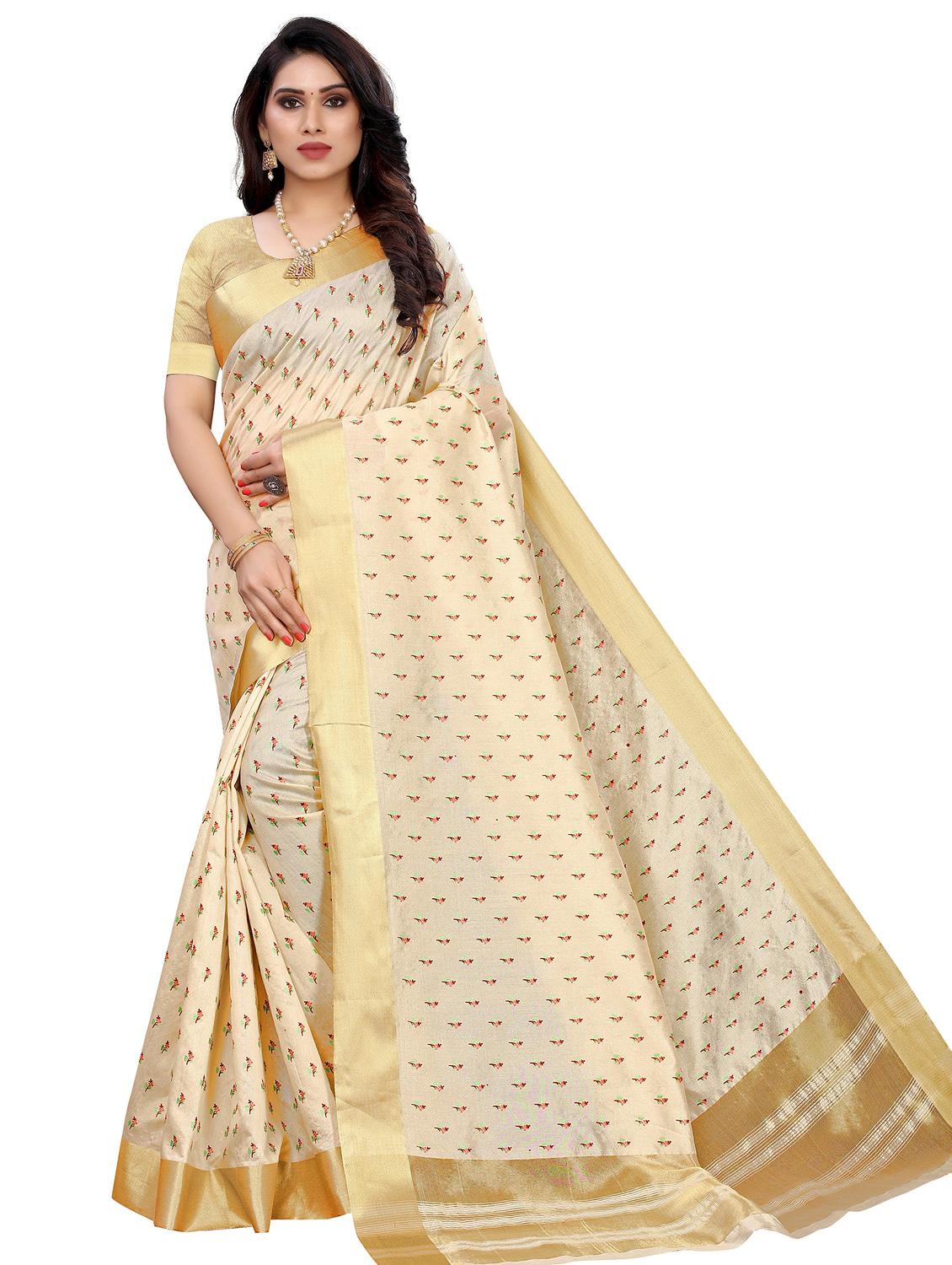 beige printed saree with blouse - 19300638 - Zoom Image - 0