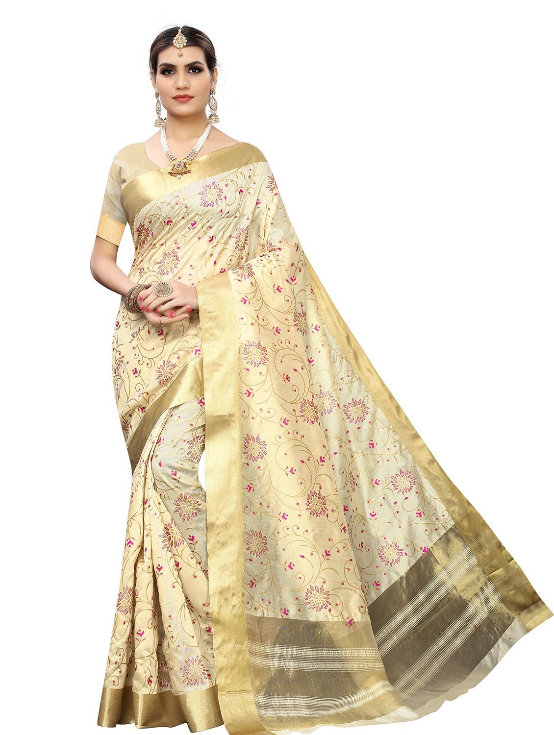 beige self design saree - 19300642 - Zoom Image - 0