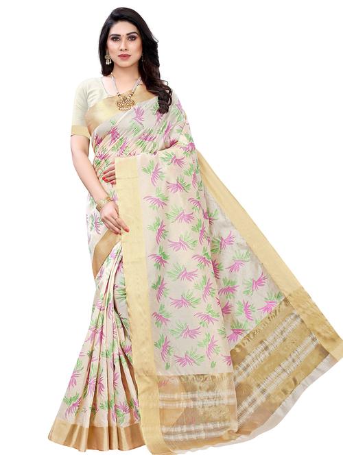 beige printed saree with blouse - 19300644 -  Standard Image - 0