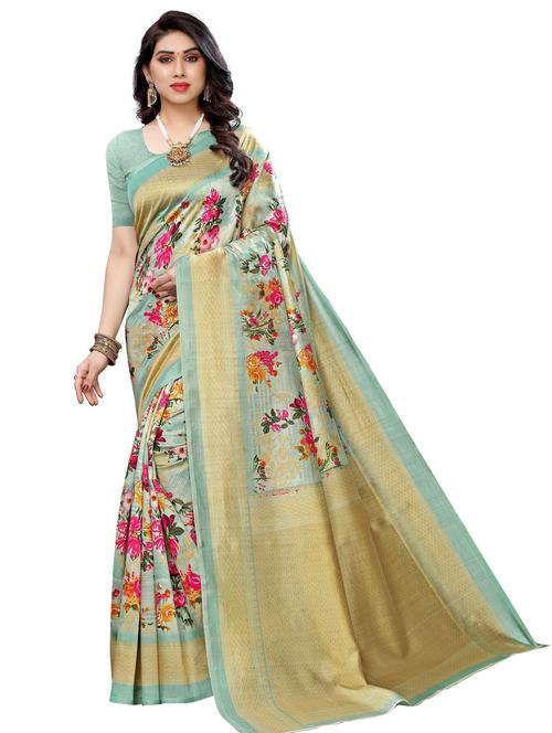 green printed saree - 19300687 - Standard Image - 0