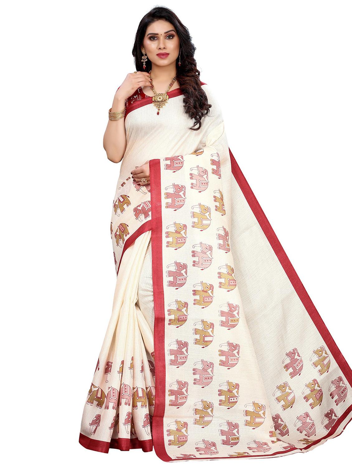 white printed saree with blouse - 19300815 - Zoom Image - 0