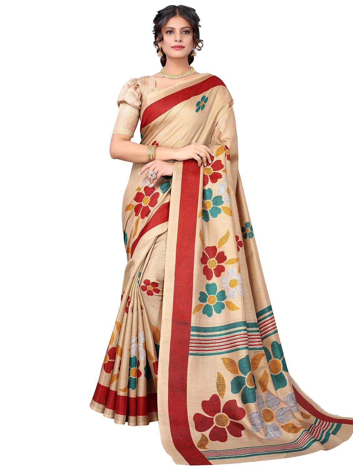 beige printed saree - 19300834 -  Zoom Image - 0