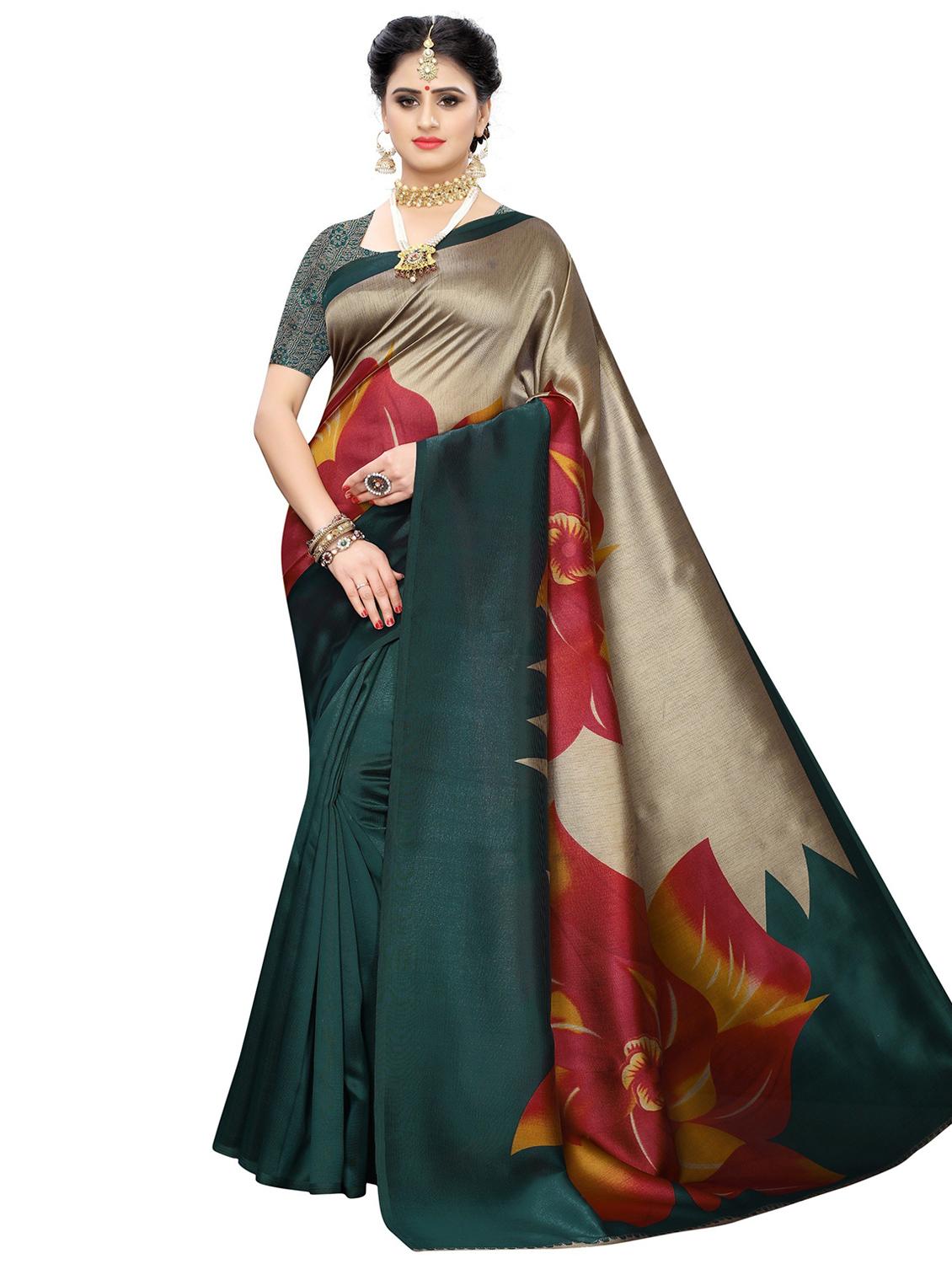 green printed saree with blouse - 19300859 -  Zoom Image - 0
