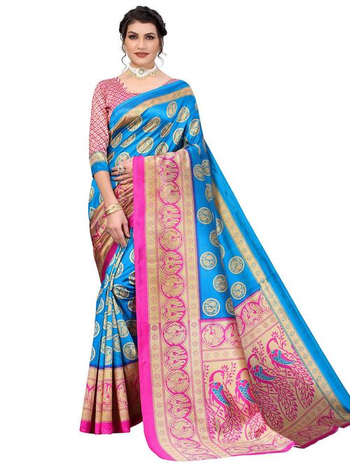 blue zari work saree with blouse - 19300864 -  Standard Image - 0