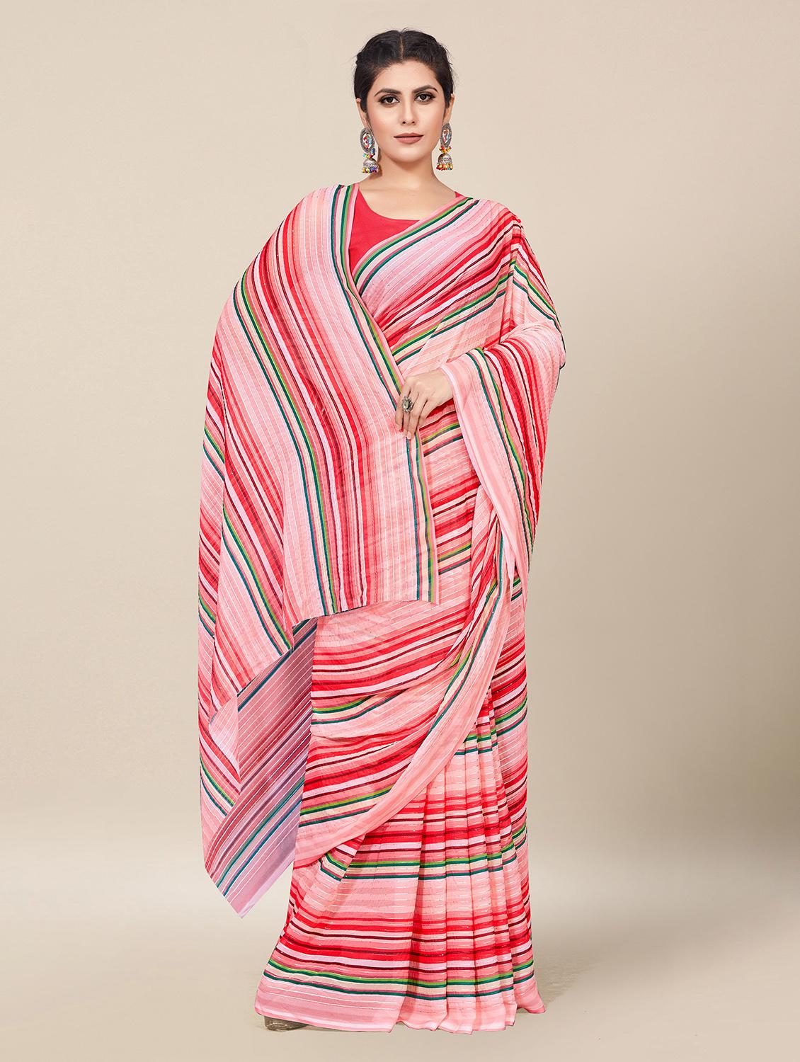 multicolor striped saree with blouse - 19300882 - Zoom Image - 0
