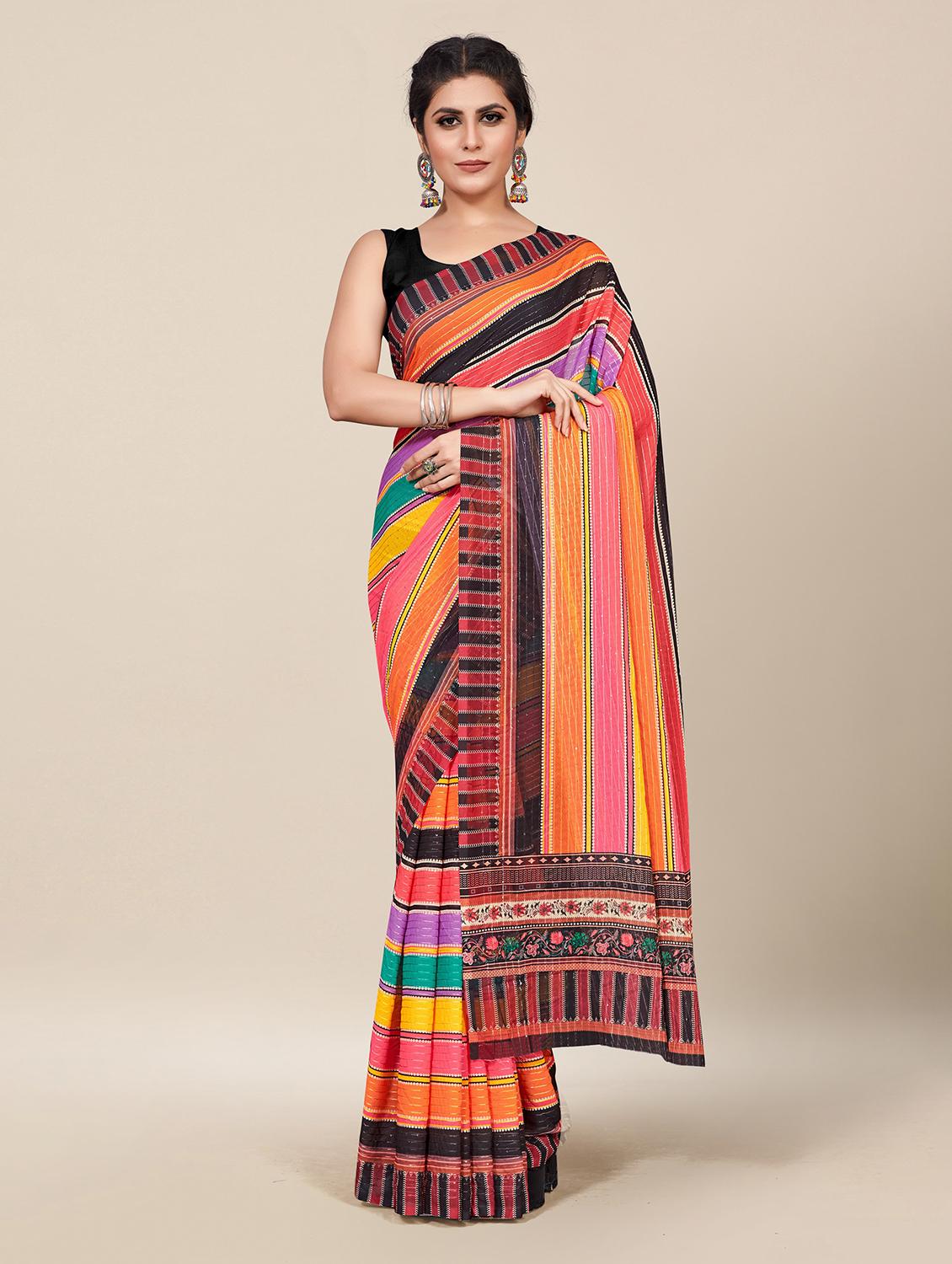 black striped saree with blouse - 19300885 - Zoom Image - 0