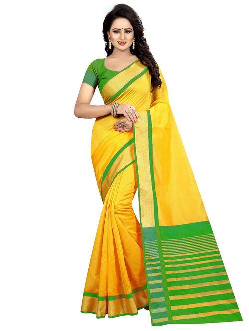 contrast bordered woven saree with blouse - 19301104 - Standard Image - 0