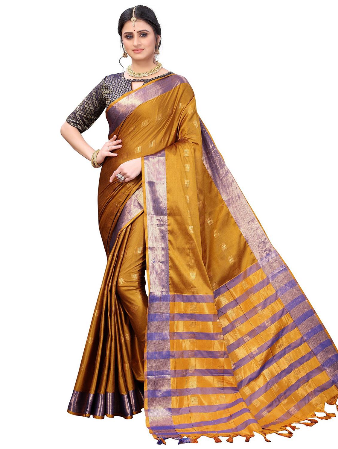 contrast bordered woven saree - 19301140 -  Zoom Image - 0