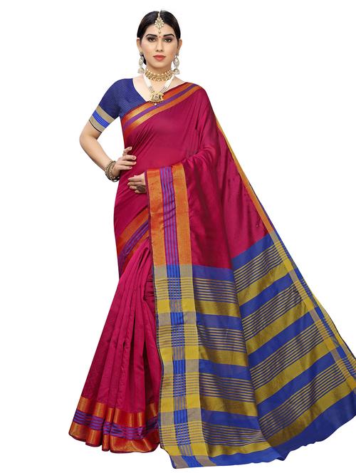 contrast bordered woven saree with blouse - 19301162 - Standard Image - 0
