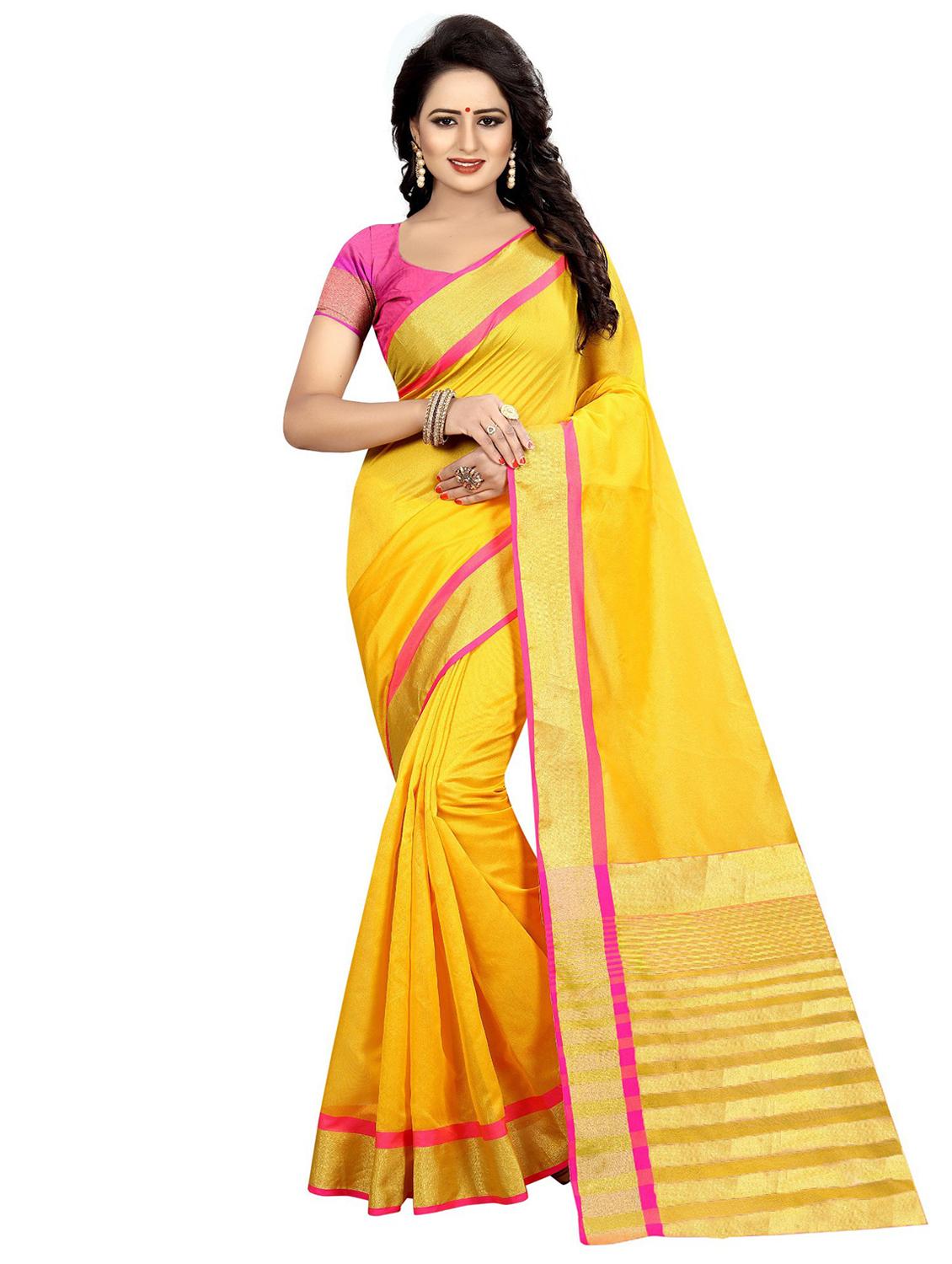 contrast bordered woven saree with blouse - 19301163 - Zoom Image - 0