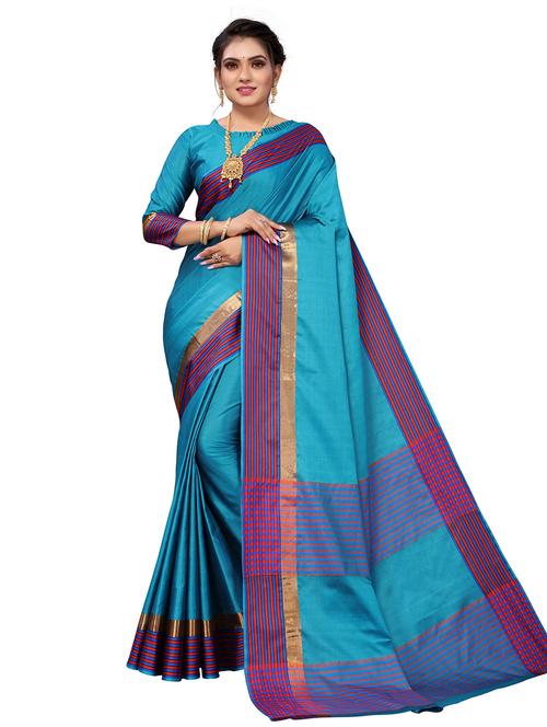 contrast bordered woven saree with blouse - 19301187 -  Standard Image - 0