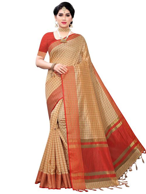 contrast bordered woven saree with blouse - 19301194 -  Standard Image - 0