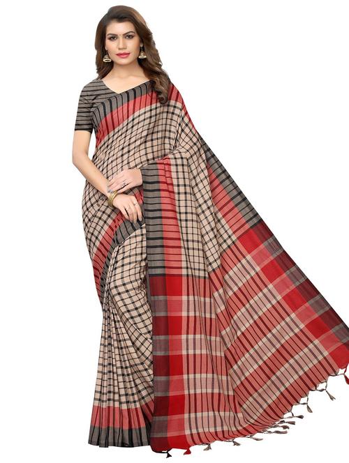contrast bordered woven saree with blouse - 19301243 - Standard Image - 0