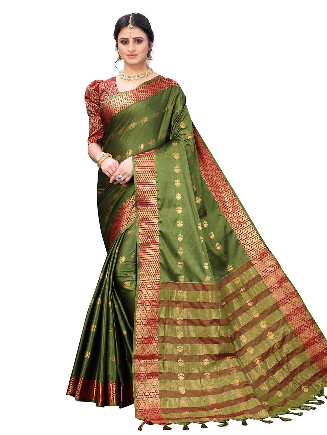 contrast bordered woven saree with blouse - 19301248 - Zoom Image - 0