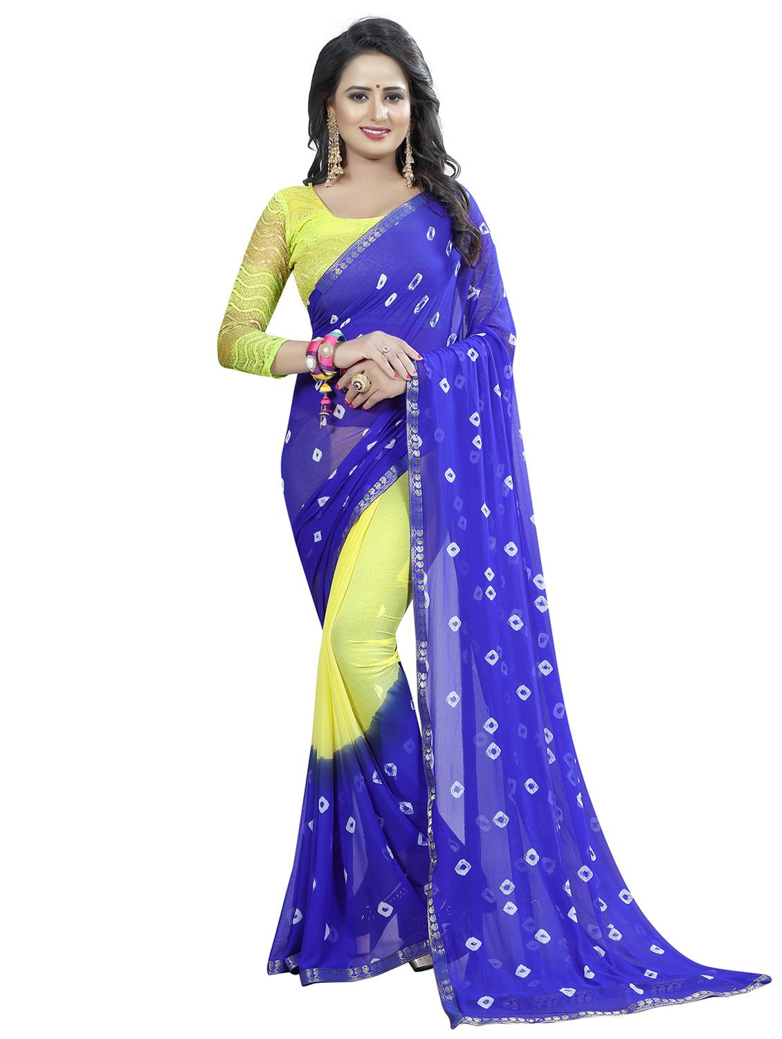 contrast bordered bandhni saree with blouse - 19301258 - Zoom Image - 0