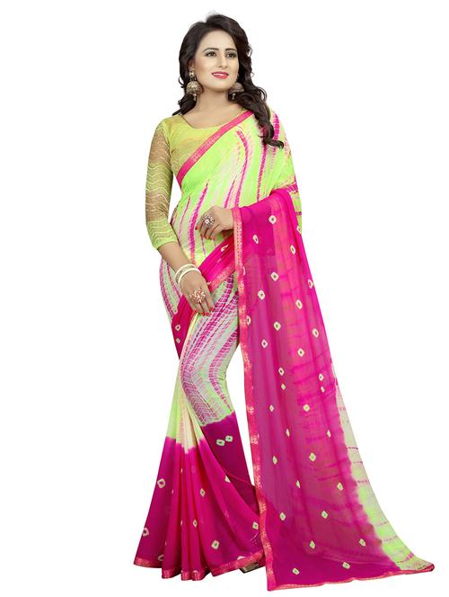 contrast bordered bandhni saree with blouse - 19301261 -  Standard Image - 0