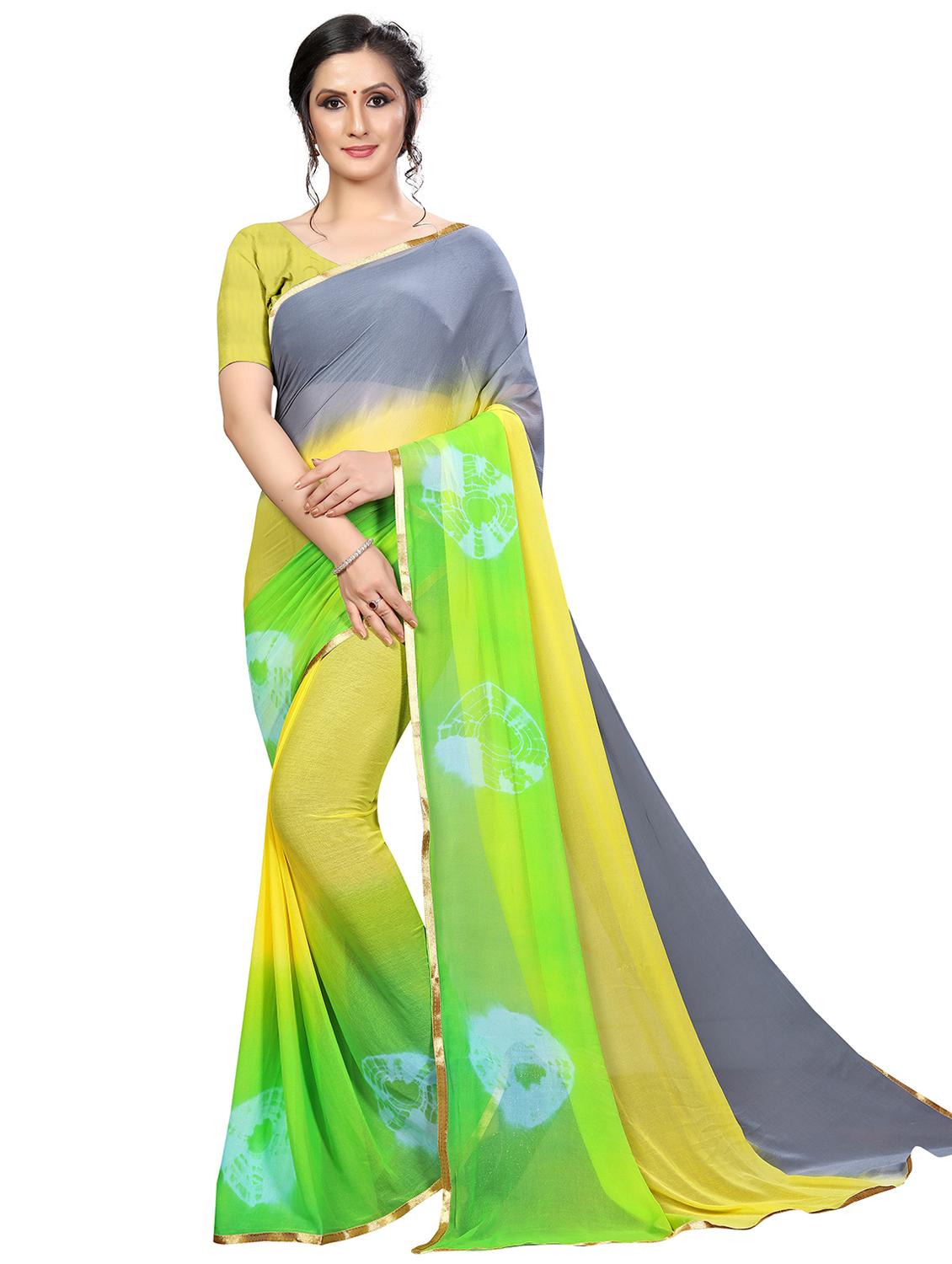 contrast bordered bandhni saree with blouse - 19301263 - Zoom Image - 0