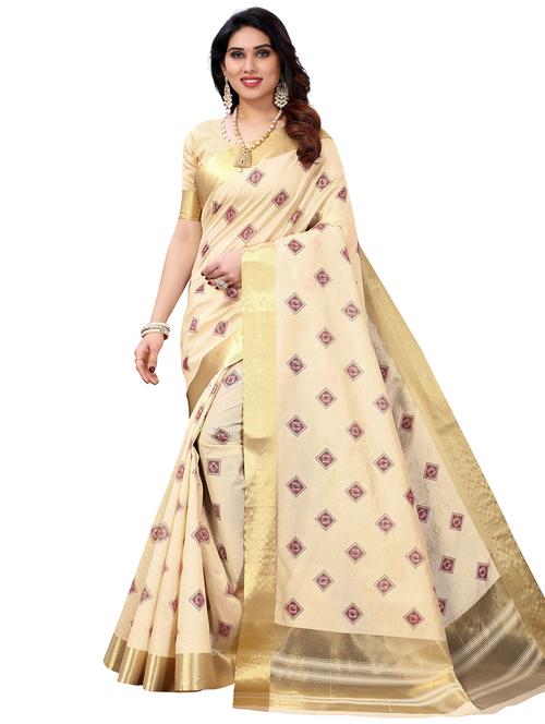 contrast bordered printed saree with blouse - 19301297 -  Standard Image - 0