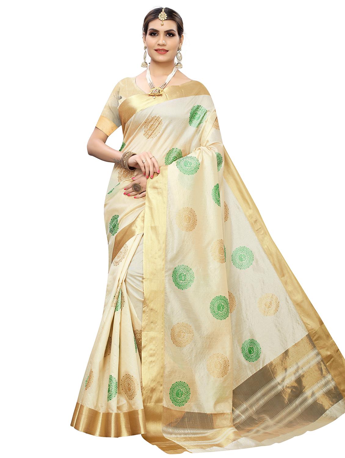 contrast bordered woven saree with blouse - 19301303 -  Zoom Image - 0