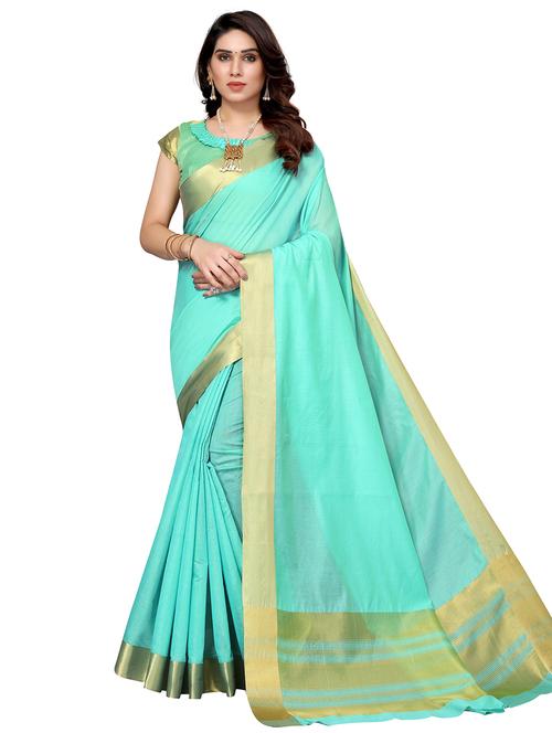 contrast bordered woven saree with blouse - 19301307 - Standard Image - 0