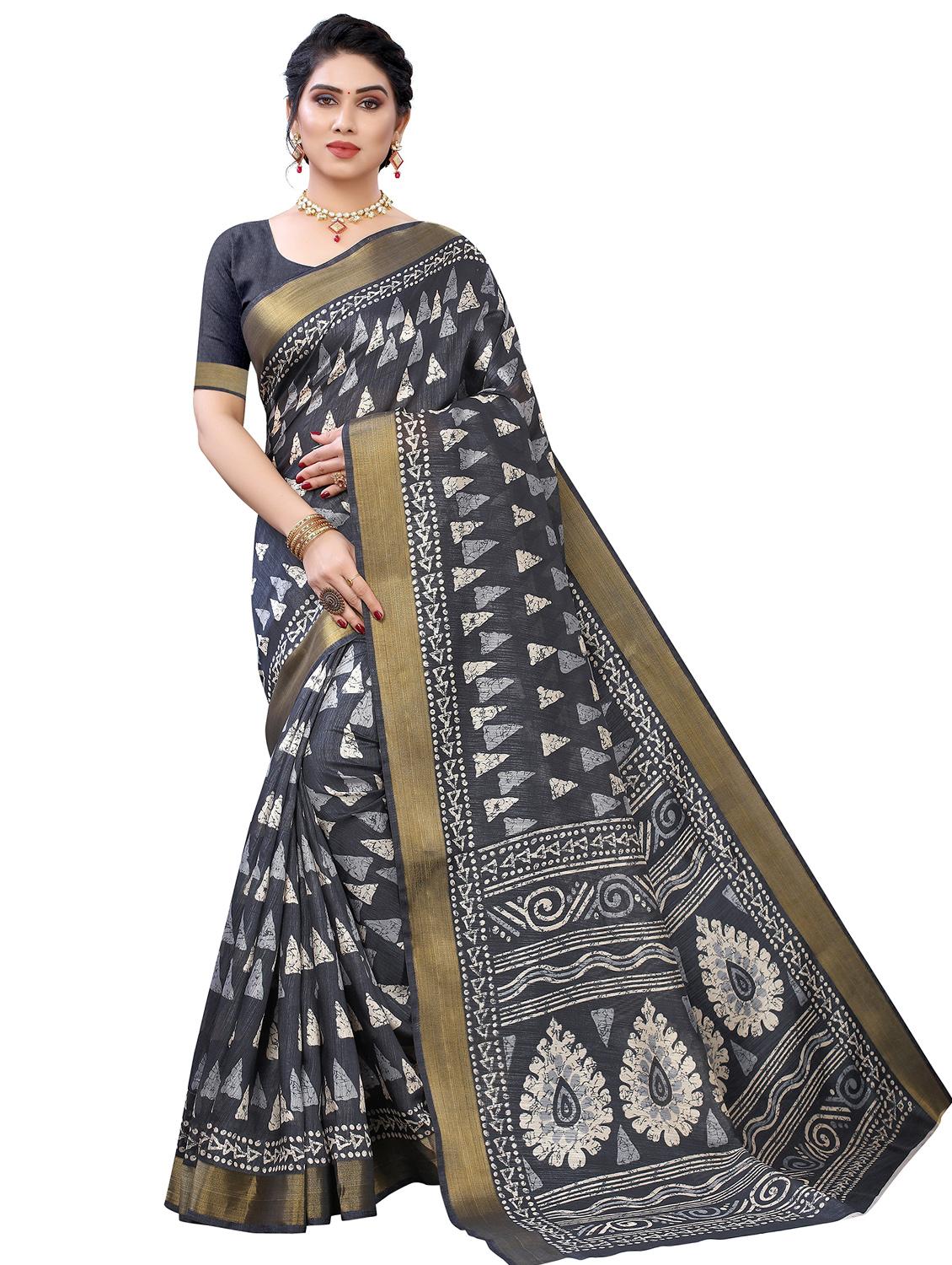 contrast border printed saree with blouse - 19301700 -  Zoom Image - 0
