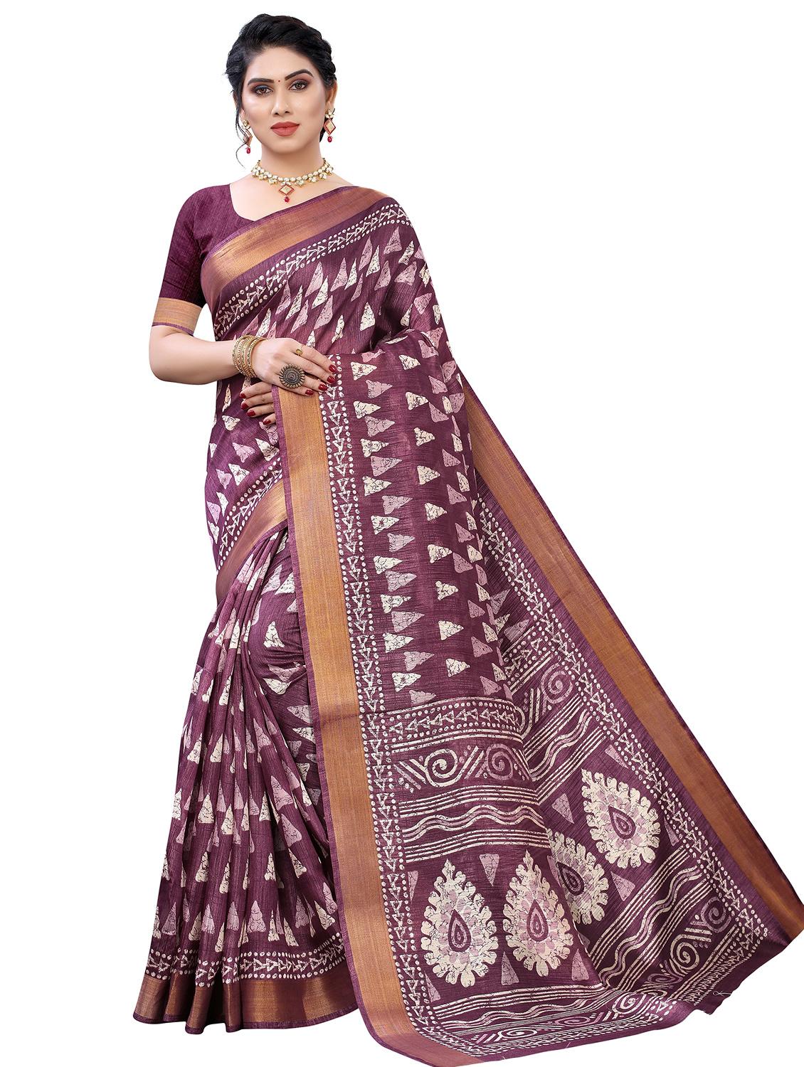 contrast border printed saree with blouse - 19301701 -  Zoom Image - 0