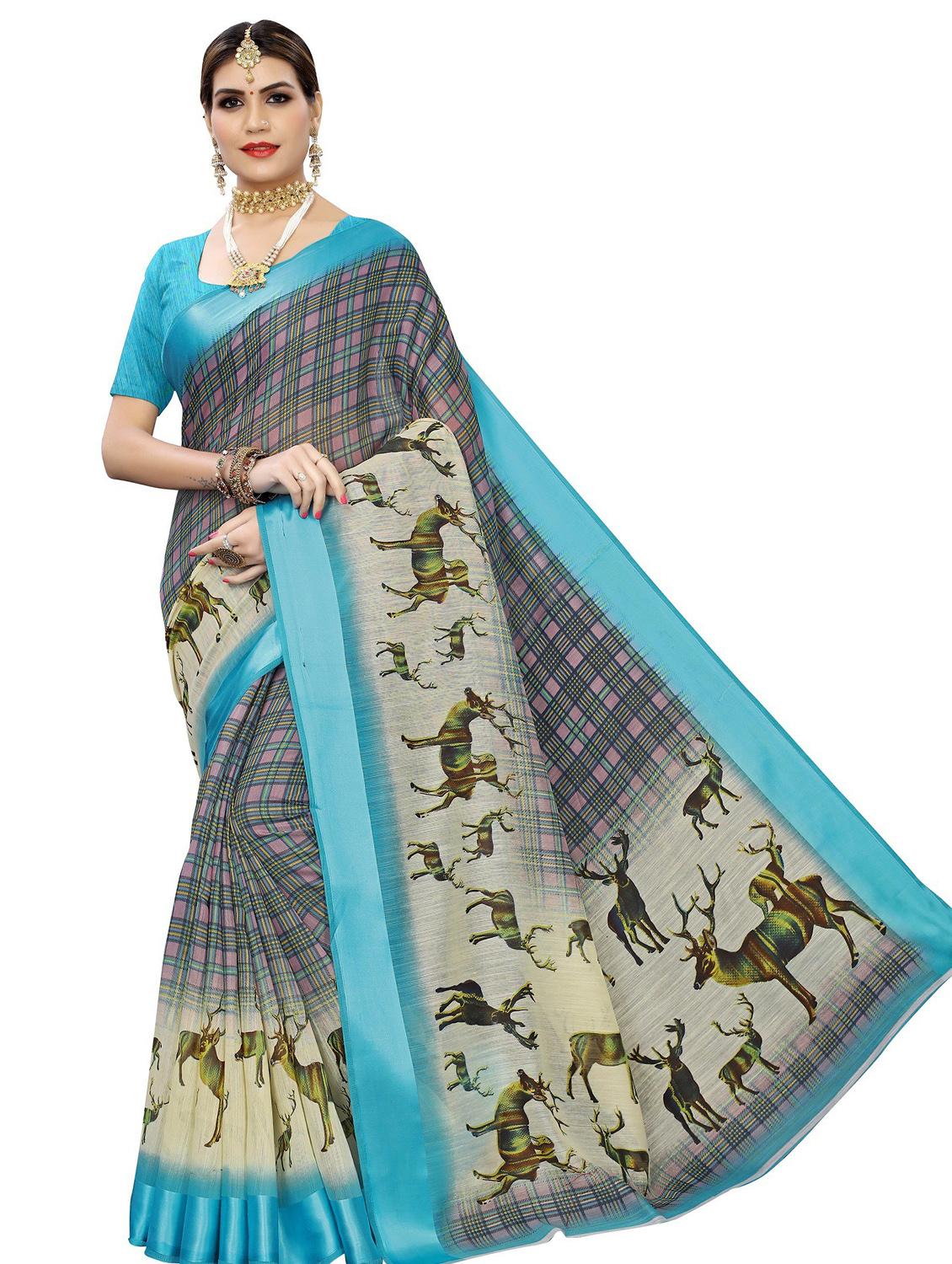 printed saree with blouse - 19301729 -  Zoom Image - 0
