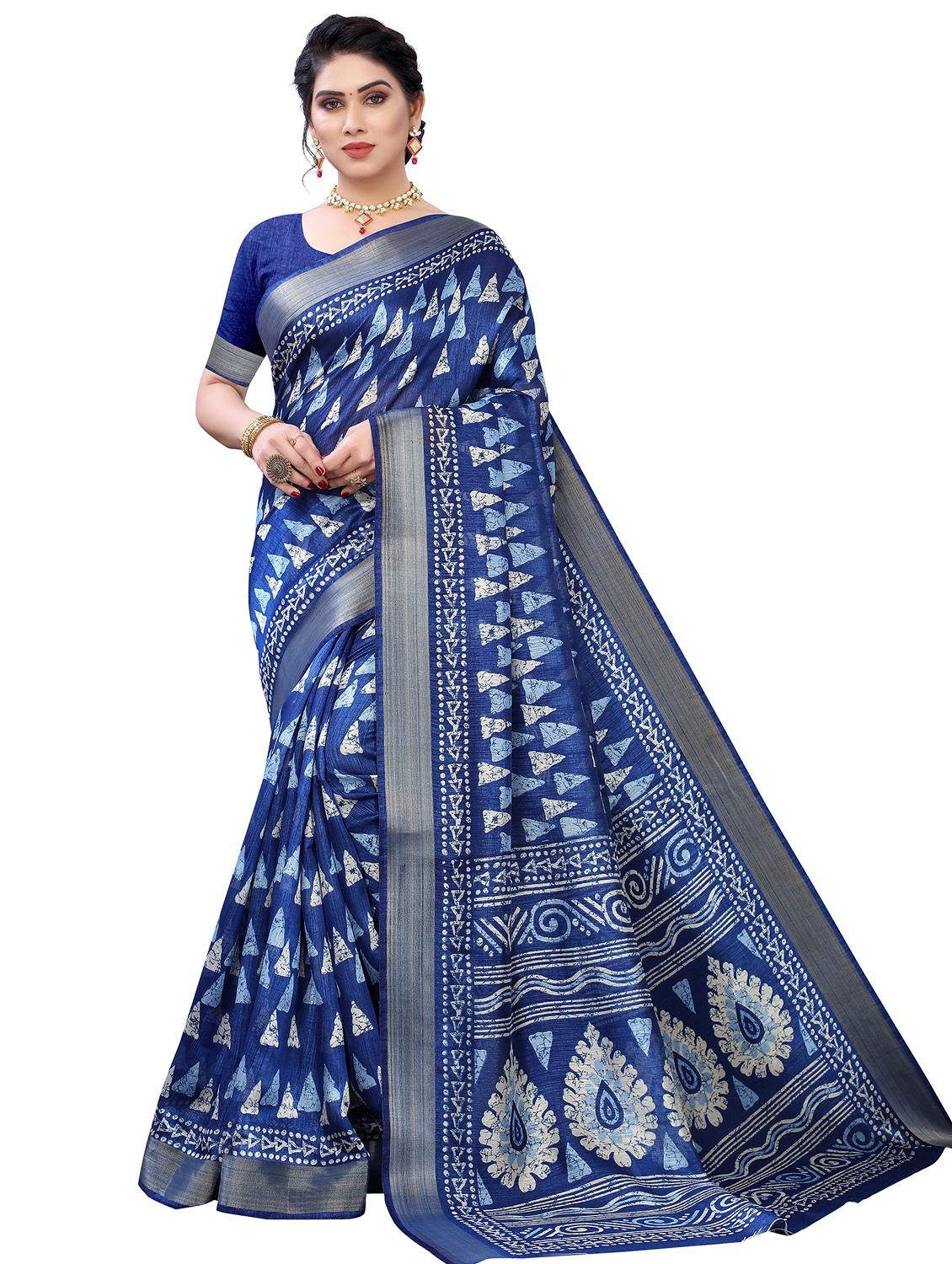 contrast border printed saree with blouse - 19301736 -  Zoom Image - 0