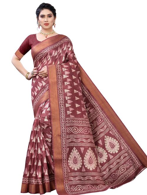 contrast border printed saree with blouse - 19301739 - Standard Image - 0