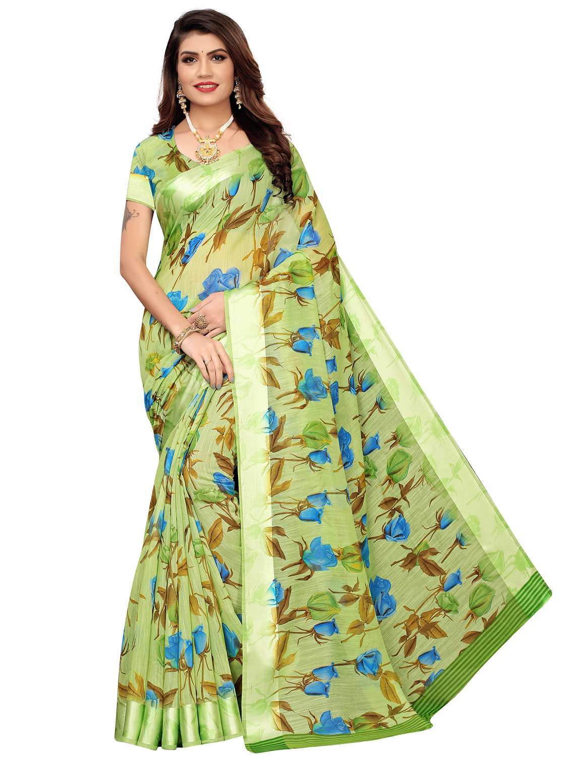 floral printed saree with blouse - 19301740 - Zoom Image - 0