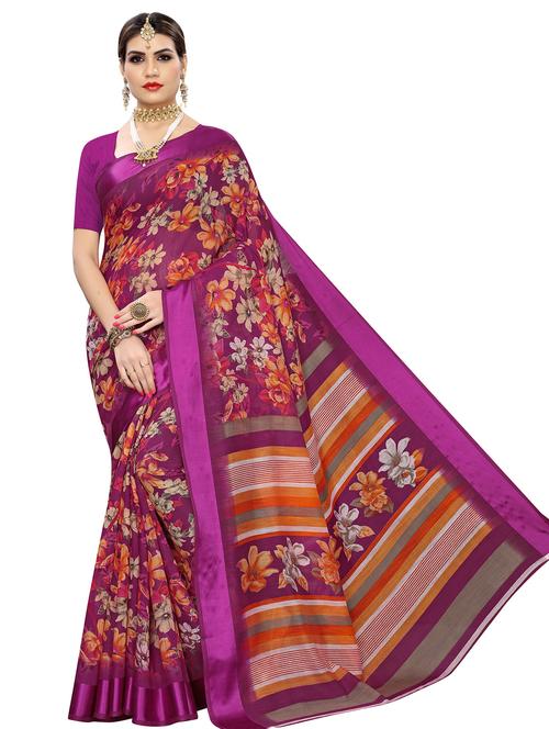 contrast border printed saree with blouse - 19301745 - Standard Image - 0