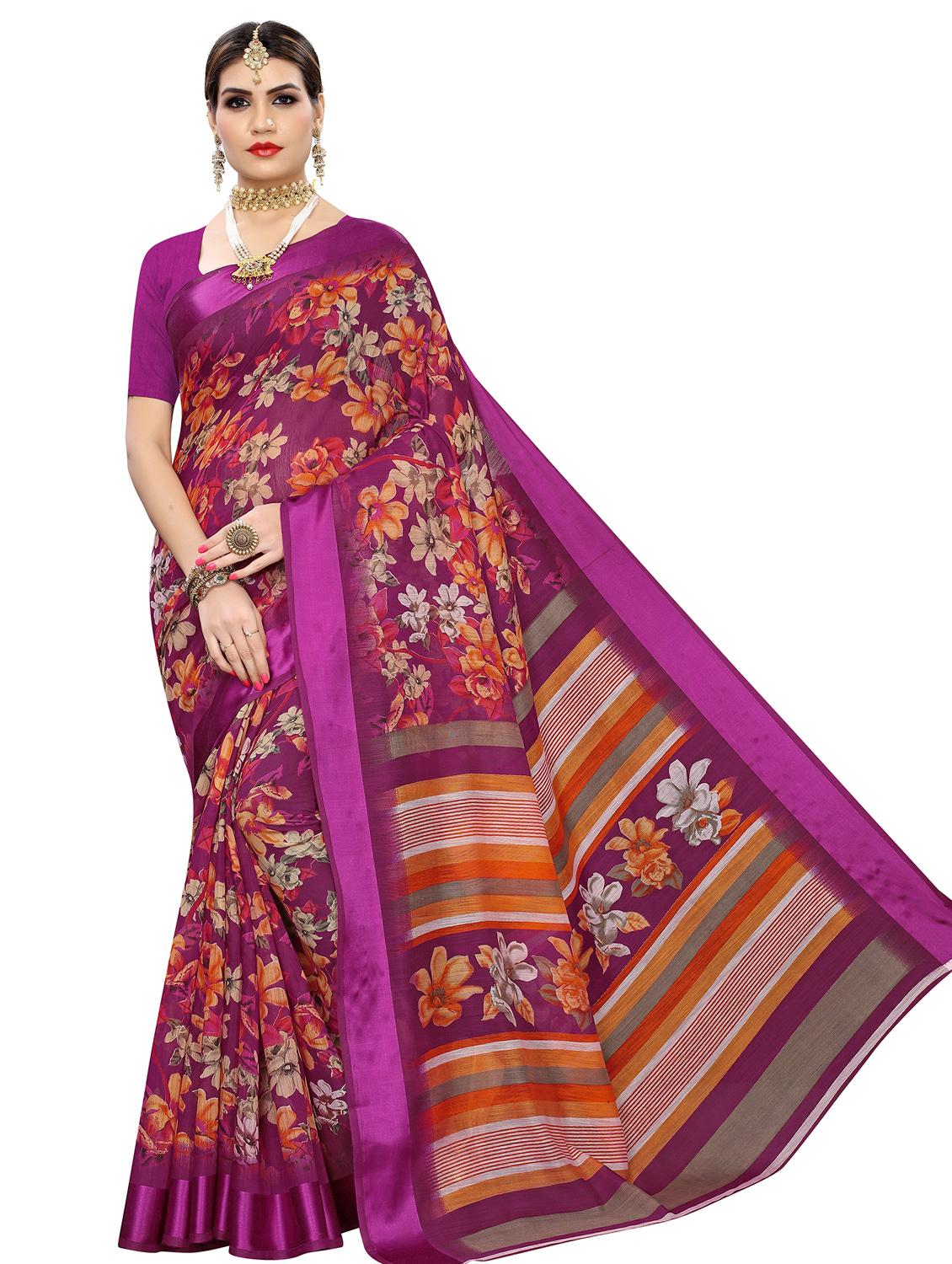 contrast border printed saree with blouse - 19301745 - Zoom Image - 0