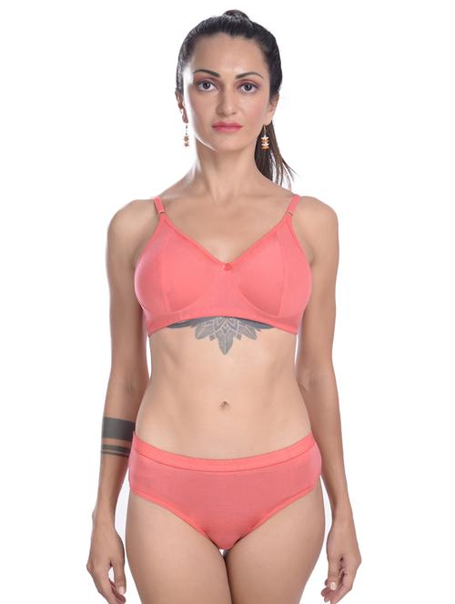 peach cotton bra and panty set - 19302349 - Standard Image - 0