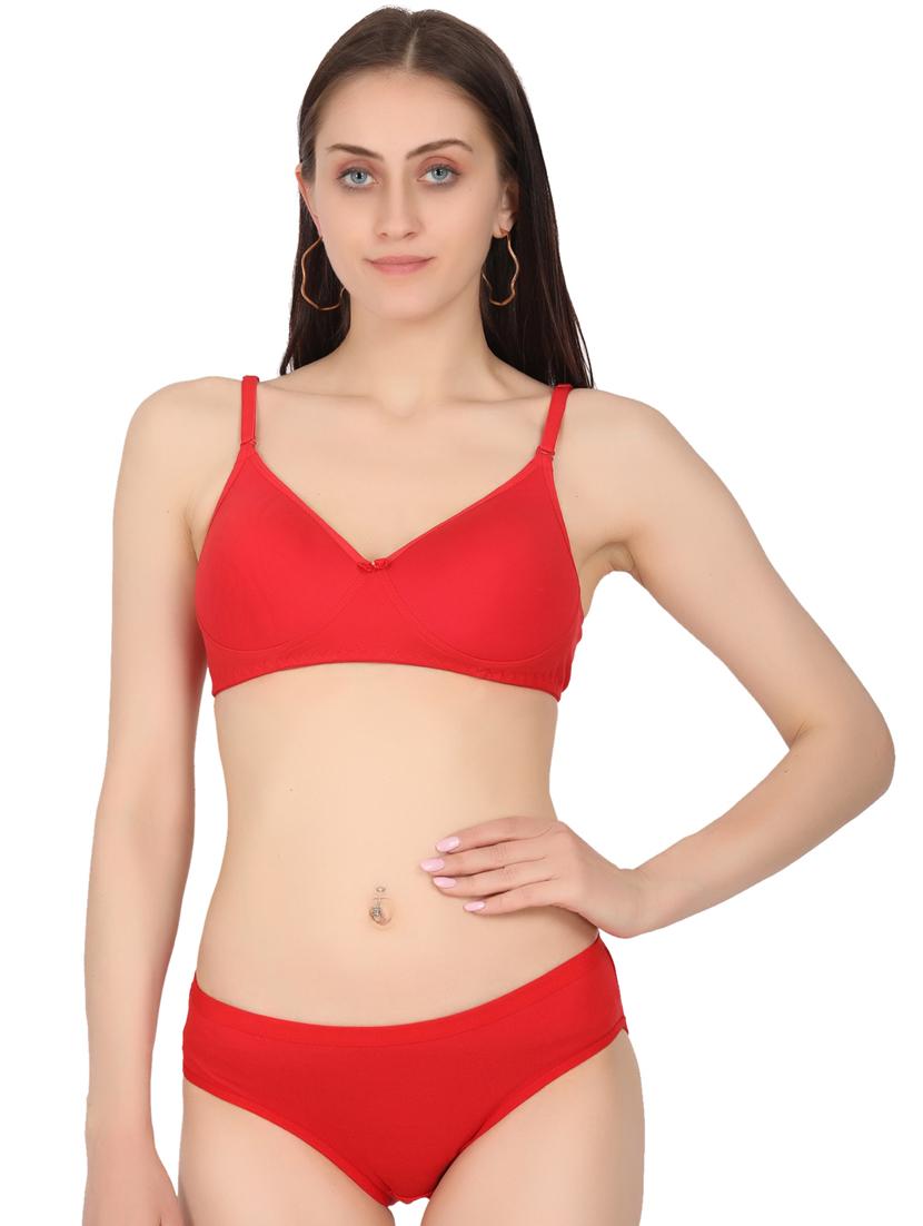 red cotton bra and panty set - 19302353 -  Zoom Image - 0