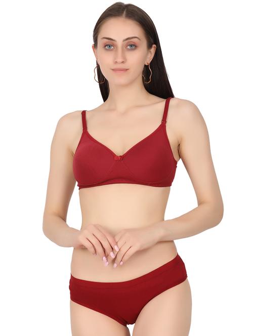 maroon cotton bra and panty set - 19302354 - Standard Image - 0