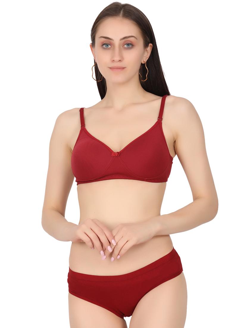 maroon cotton bra and panty set - 19302354 - Zoom Image - 0