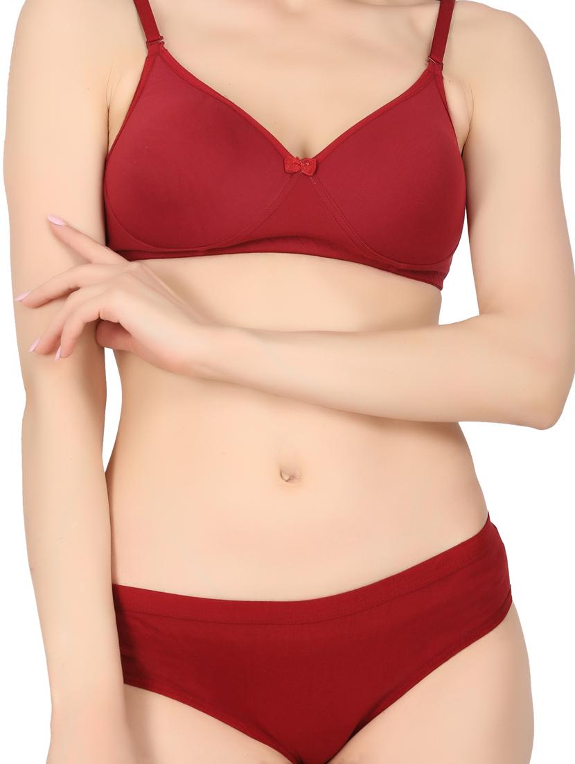 maroon cotton bra and panty set - 19302354 - Standard Image - 3