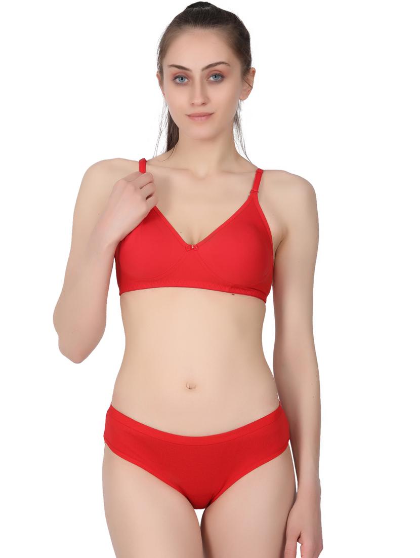 red cotton bra and panty set - 19302357 - Zoom Image - 0