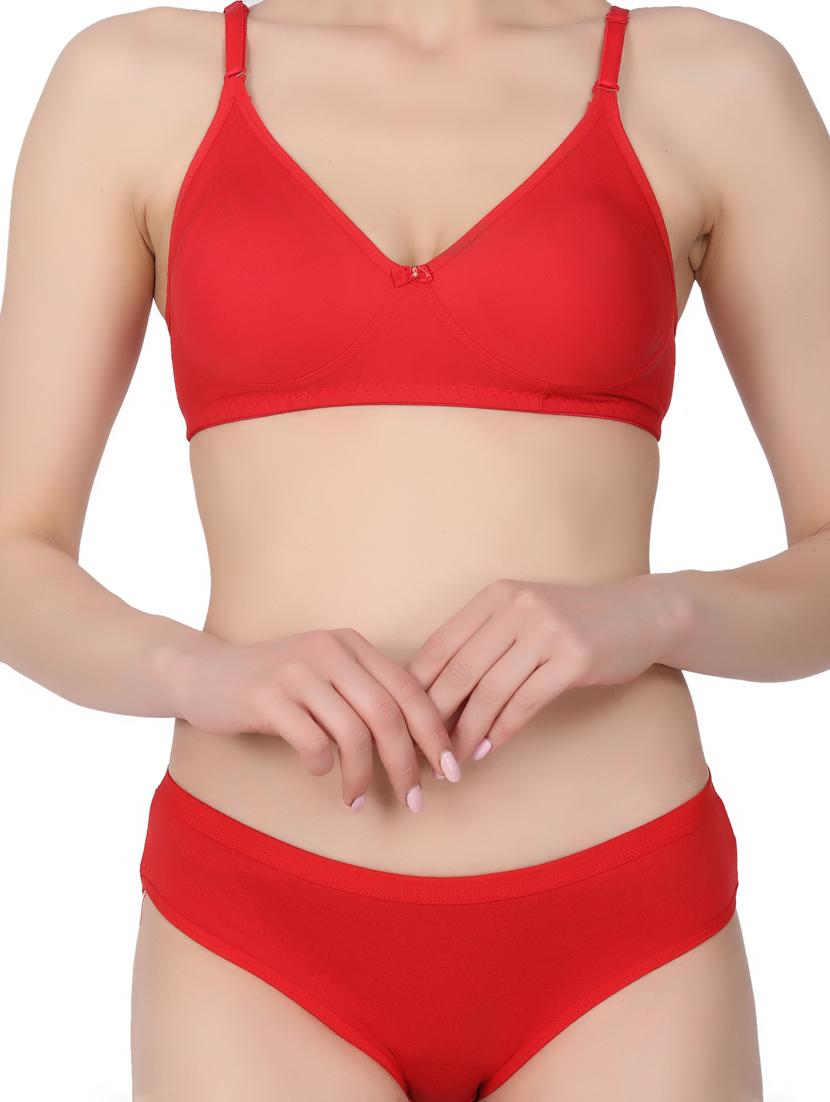 red cotton bra and panty set - 19302357 - Standard Image - 3