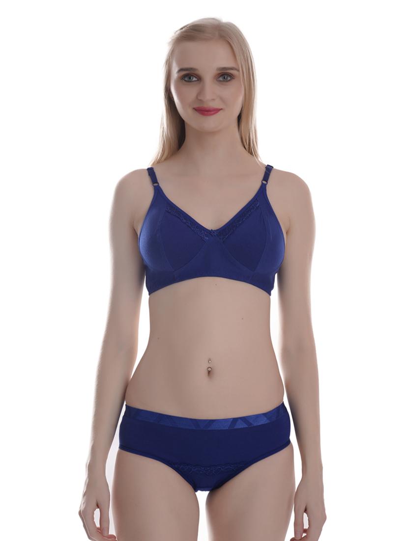 blue cotton bra and panty set - 19302361 - Zoom Image - 0