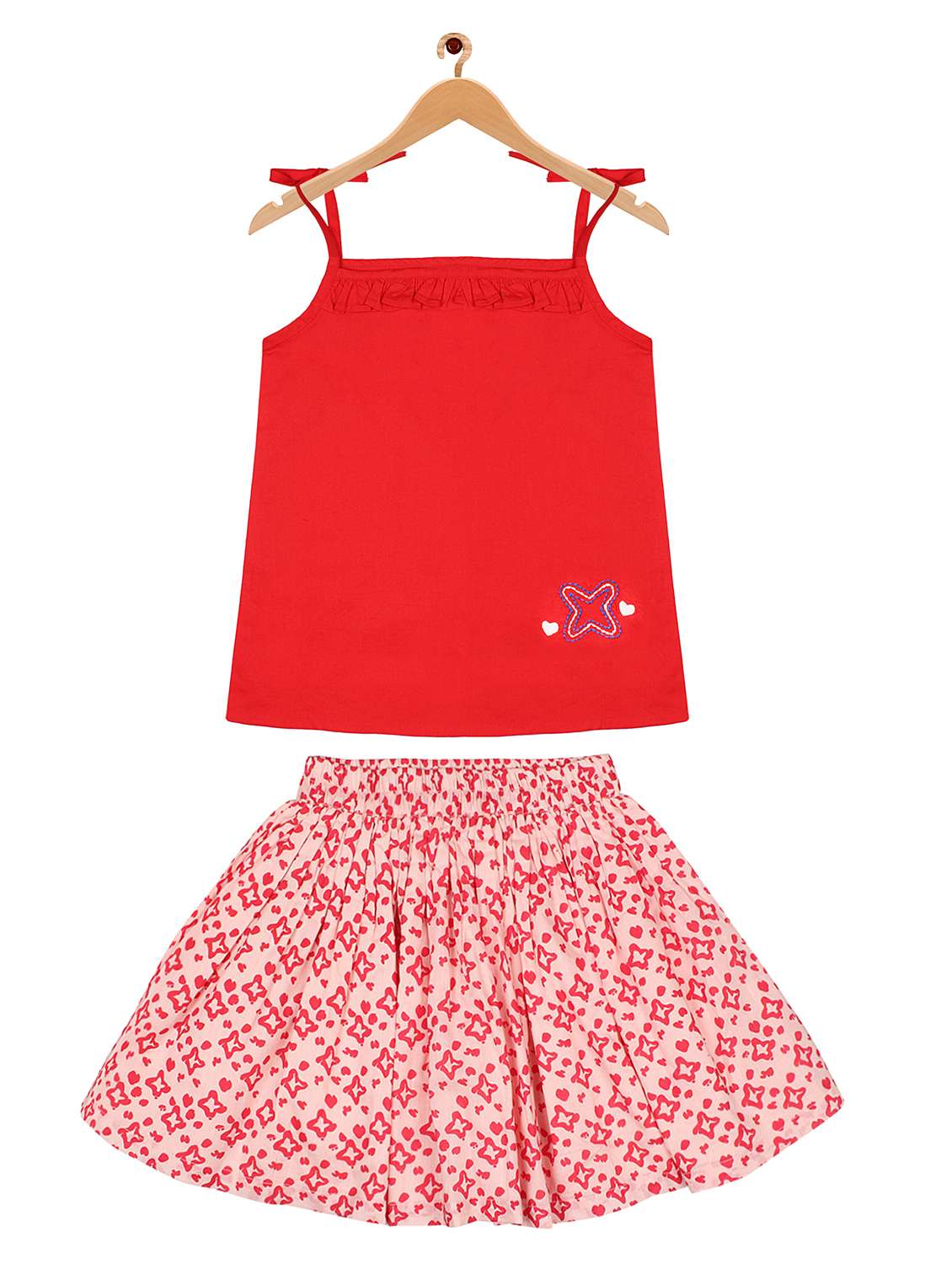 girls printed square neck twin set