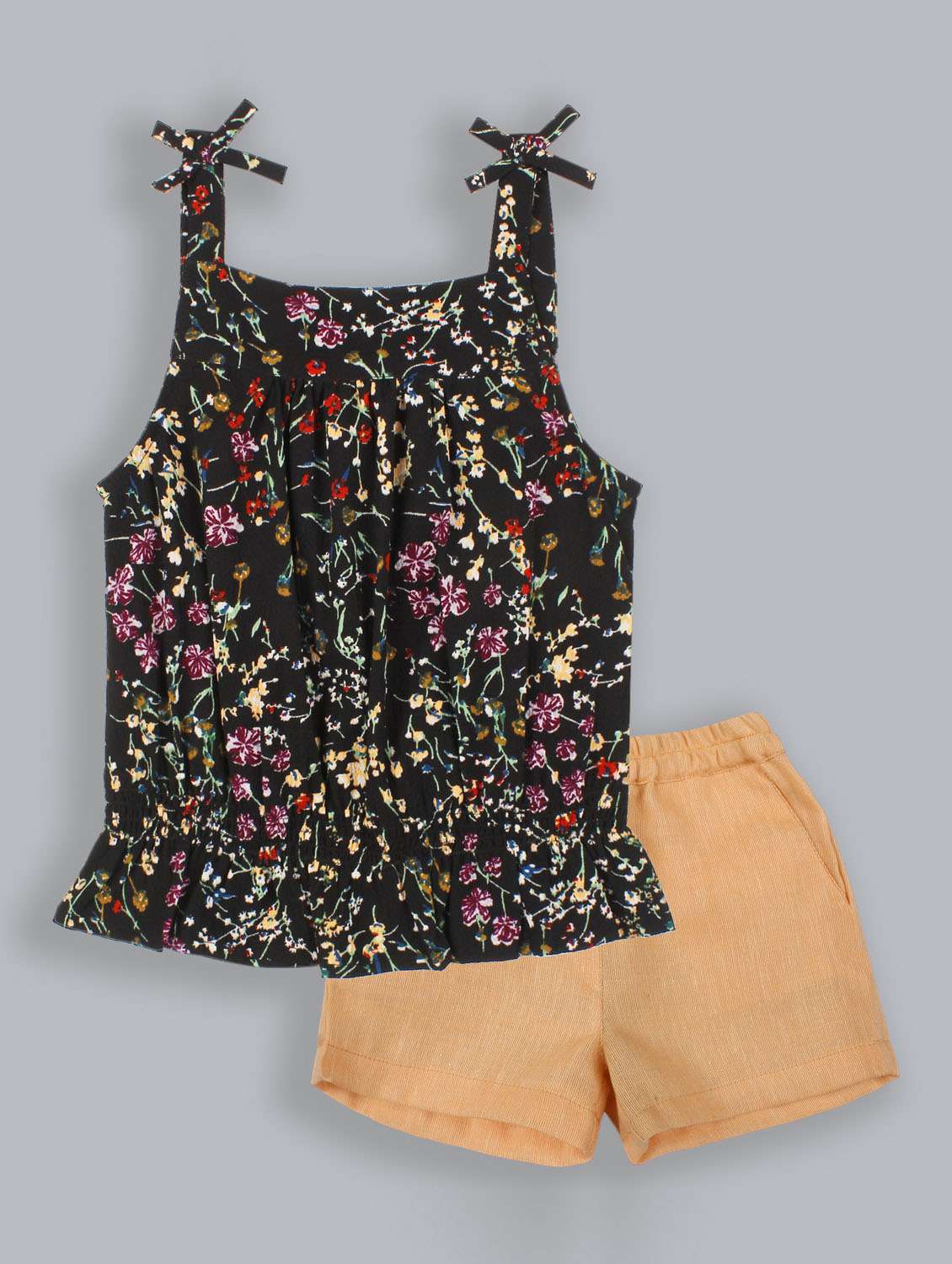 girls printed square neck twin set