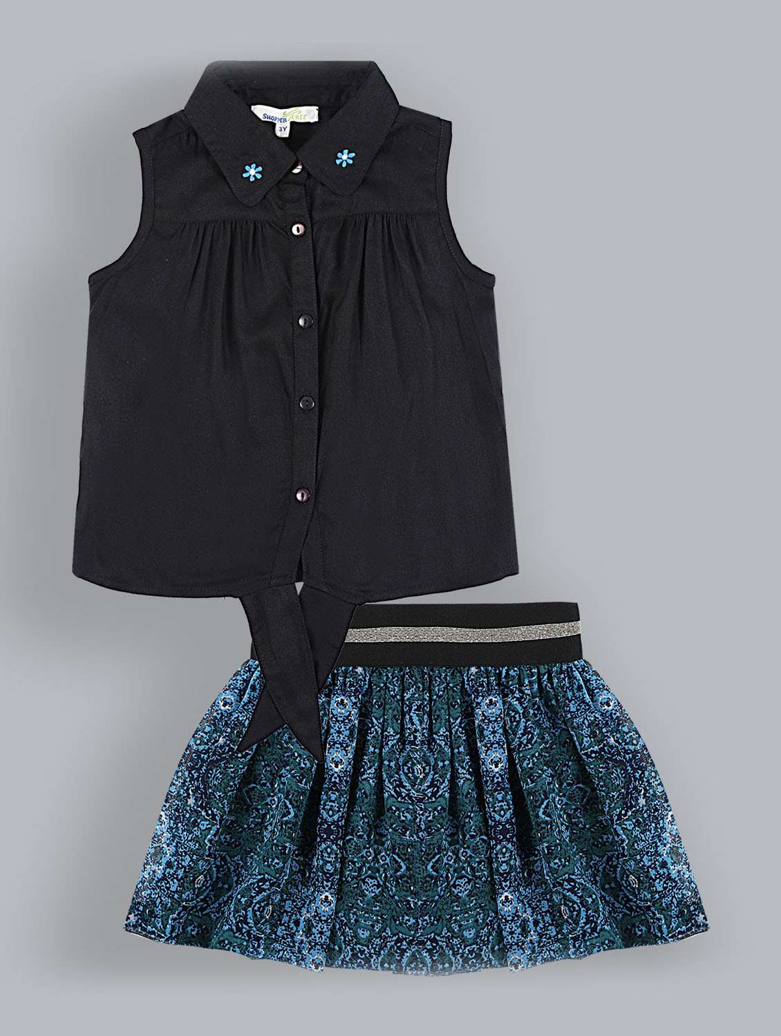 girls printed collared twin set