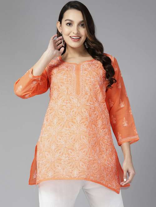 women's hand embroidered chikankari straight kurti - 19303406 -  Standard Image - 0