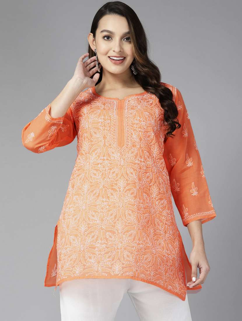 women's hand embroidered chikankari straight kurti - 19303406 -  Zoom Image - 0